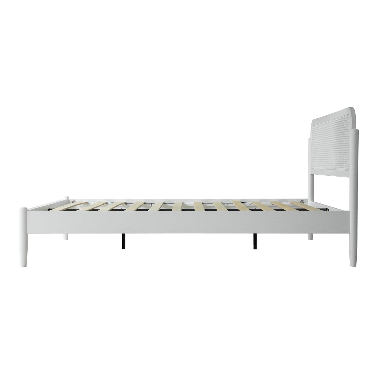King Size Frame Solid Wood Platform Bed, Headboard & Footboard, 12 Durable Slatted Base, Metal Legs, No Box Spring Needed, Anti-Slip & Noise-Free, Easy Assembly, Pure White Finish JMK-39