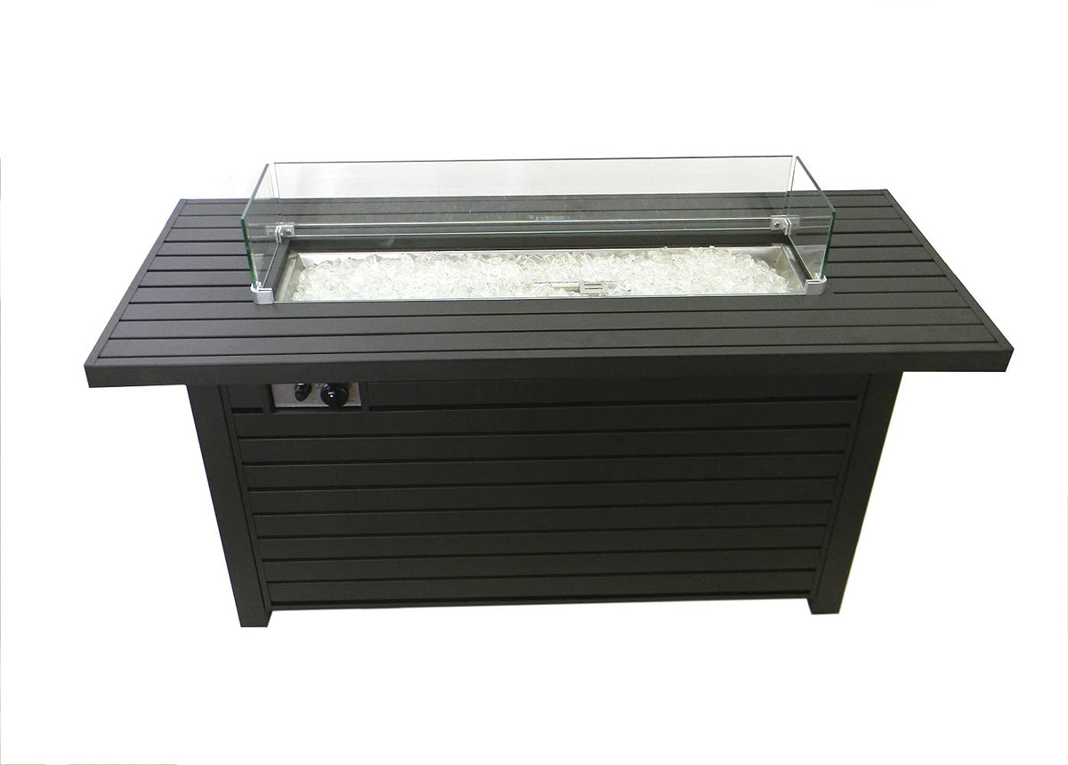PrimeGlo 54'' Propane Fire Pit Table with Lid, Wind Screen, Fire Glass, Cover Included, Rectangular Fire Pit Table, 50000BTU, Black Mocha Finish