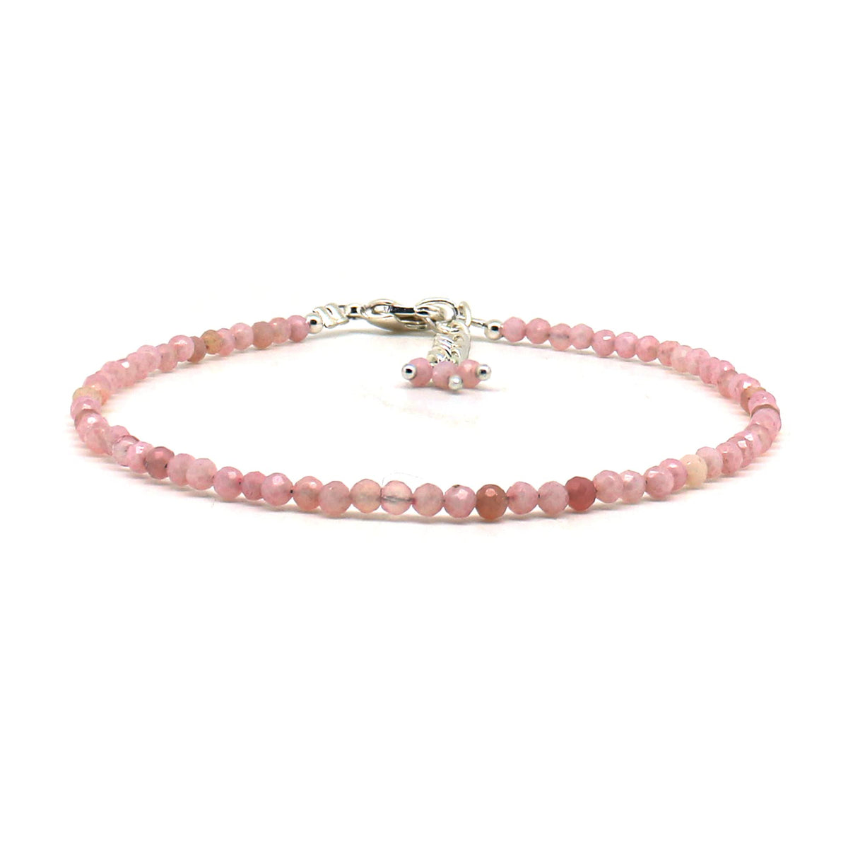 Gempires Handmade Pink Opal Gemstone Beaded Bracelet for Women | 2.4–2.5 mm Faceted Natural Stone | Adjustable 7+1 Inch Silver Plated Chain | Dainty Minimalist Stacking Jewelry | Soft Pink Stone Gift