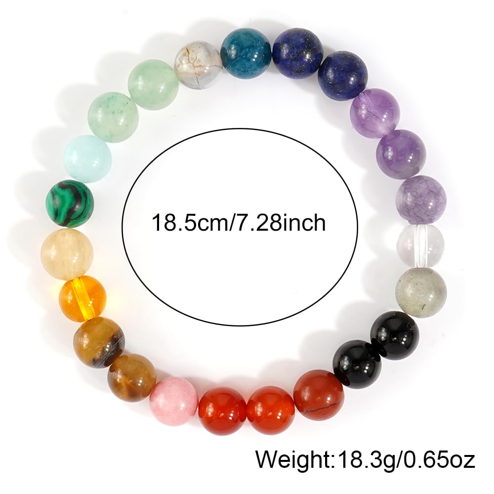 EQUBIO Natural Gemstone Chakra Bracelet Handmade Elastic Stretch Crystal Beaded Bracelet 7 Chakra Stones for Balance Yoga Meditation Spiritual Jewelry Gift for Women Men Birthday Christmas
