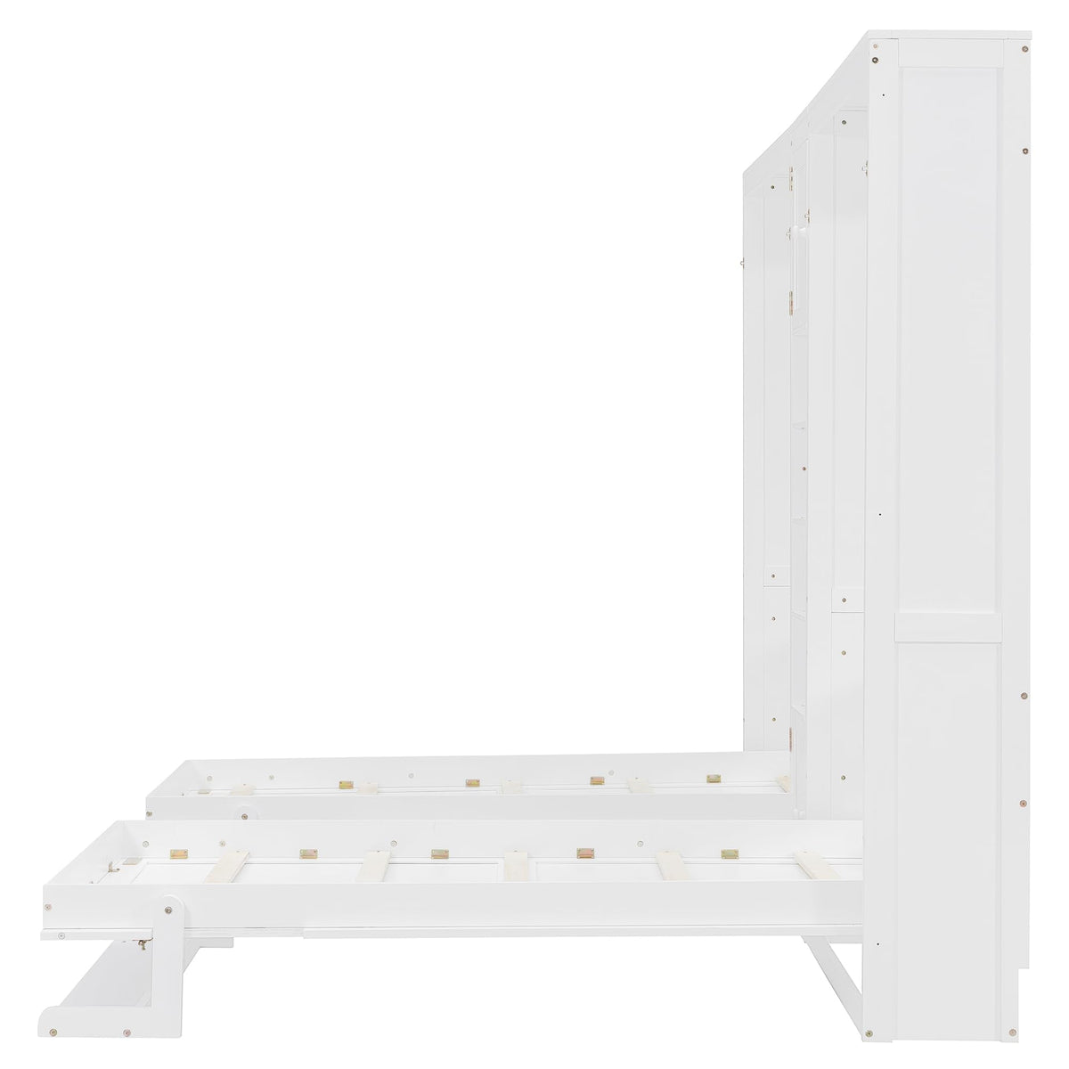 Merax Dual Twin Murphy Bed with Cabinets and Shelves, Space Saving Wall Bed with Storage, Foldable Twin Beds with Convertible Shelf Legs for Guest Room, Small Space, White