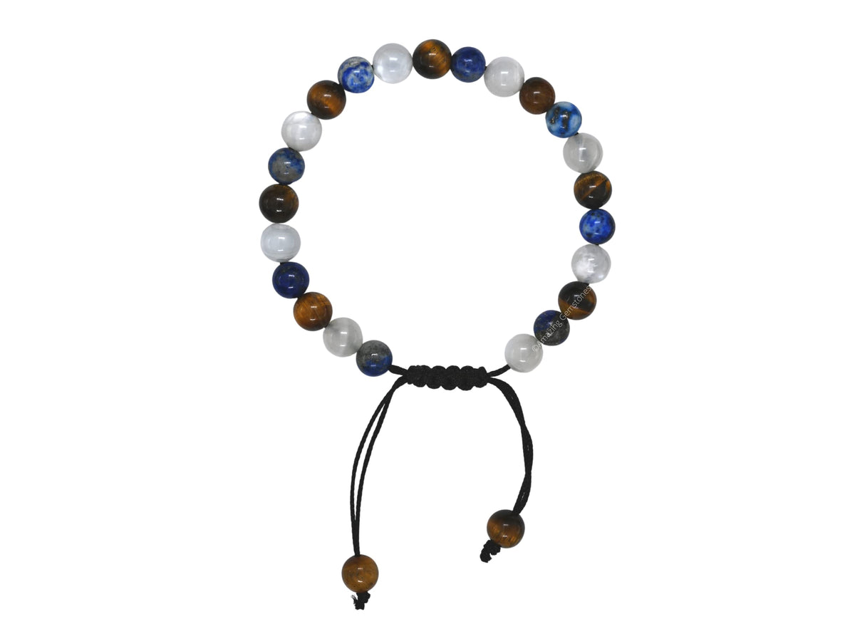Amazing Gemstone Gemini Bracelet Women - Crystal Bracelet of Lapis Lazuli, White Moonstone and Tiger Eye Birthstone - Bracelets for Women Men Healing Calming Anxiety Stress Relief Gifts (Adjustable)