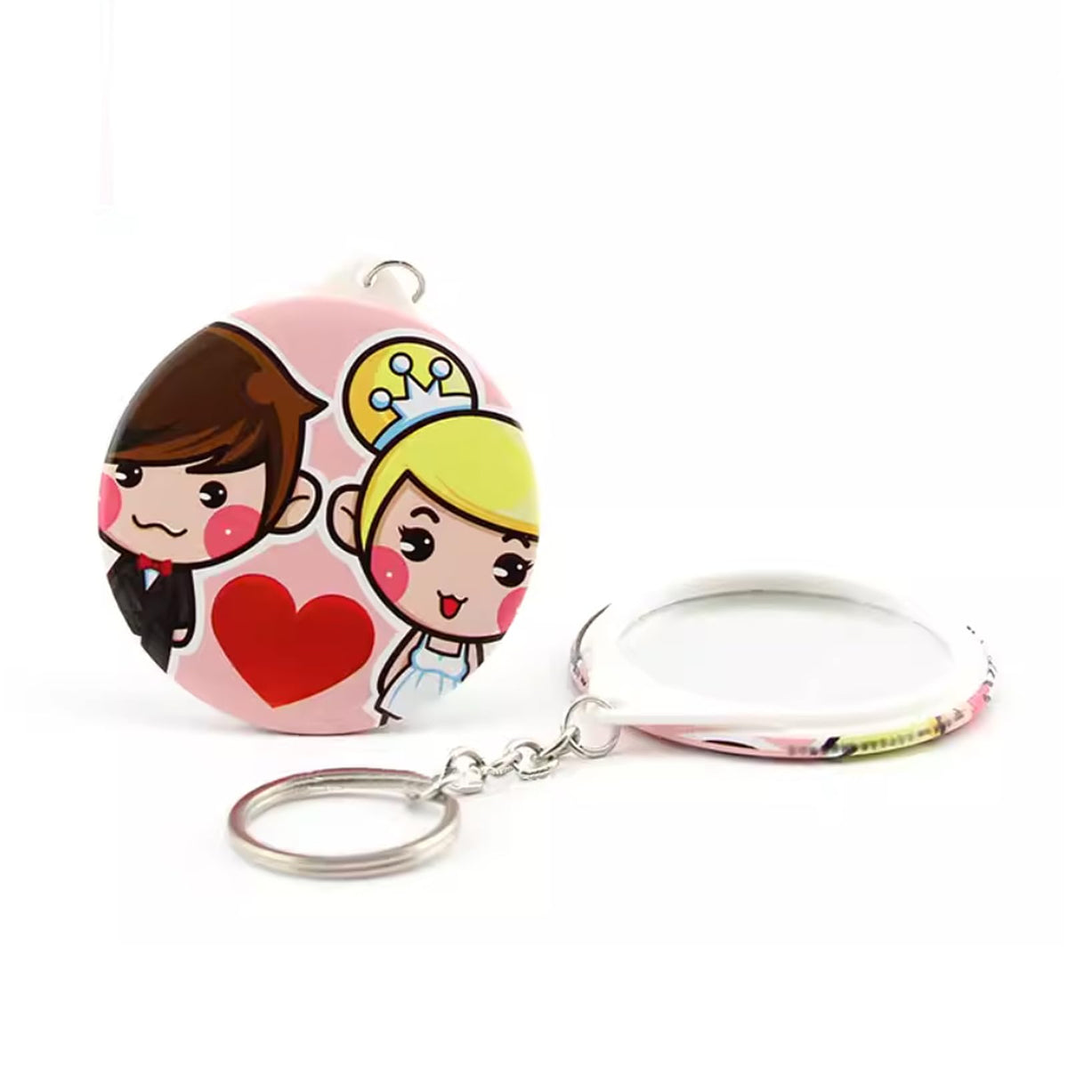 HaoGludi 25 Sets 2.25 inch Button Badge Maker Double-Sided Keychain, 58mm Round Badge Parts with Metal Cover, Mirror, Plastic Base and Keychain, for Button Maker Machine DIY Gifts