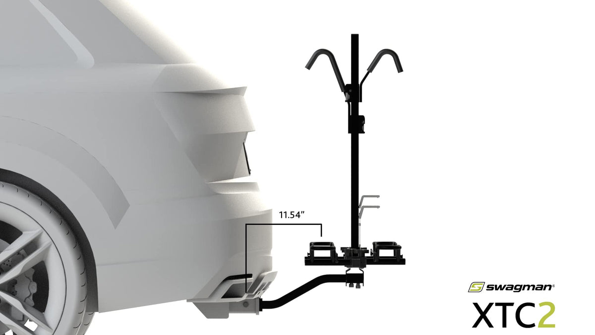 Swagman XTC2 Hitch Mount Bike Rack โ Platform Carrier for 2 Bikes, Ratcheting Hook System, Compact Clam-Shell Folding Design