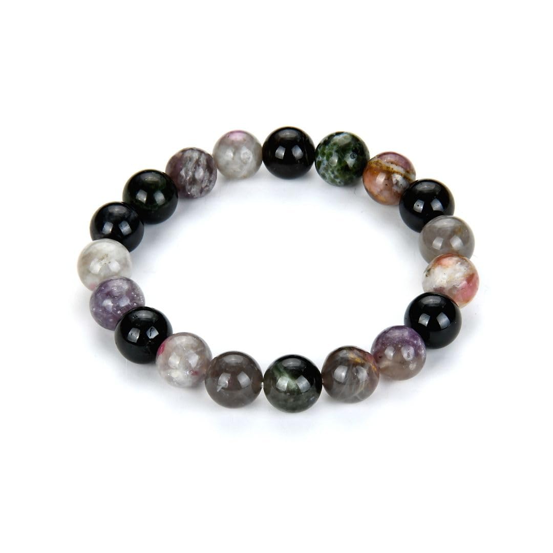 Adabele Real Natural Multi Colors Tourmaline Gemstone Beaded Bracelet 7 Inch Stretch Chakra Healing Crystal Stone Women Mom Gift (Unisex) GB10-A51