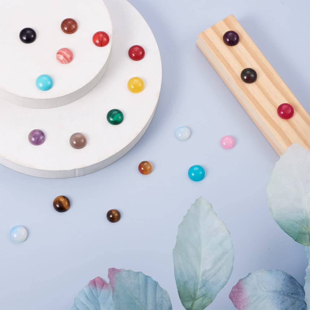 Fashewelry 50Pcs Natural Agate Cabochons Colorful Stone Half Round Beads 10mm Flat Back Gemstone Chakra Healing Crystal Dome Cover Cabs for Jewelry Making