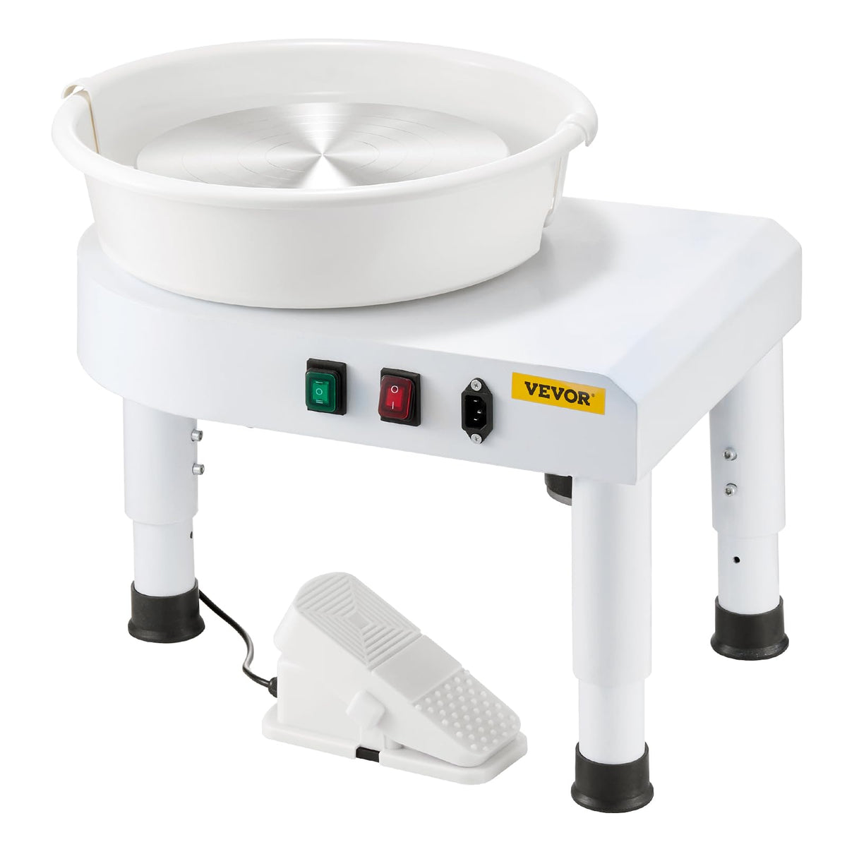 VEVOR Pottery Wheel for Adults, 11in/28cm Ceramic Wheel Forming Machine, 0-6in Adjustable Lift Leg 350W Professional Pottery Kit with Foot Pedal Detachable Basin for Work Art Craft DIY, White