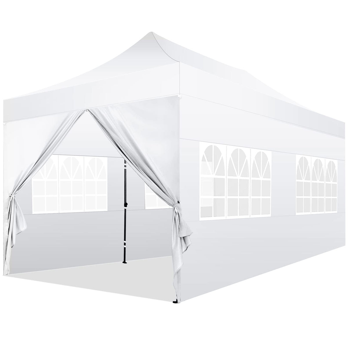 COBIZI 10x20 Pop Up Canopy with 6 Sidewall,Heavy Duty Canopy UPF 50+ All Season Wind Waterproof Commercial Outdoor Wedding Party Tents for Parties Gazebo with Roller Bag(10 x 20 ft Snow White)