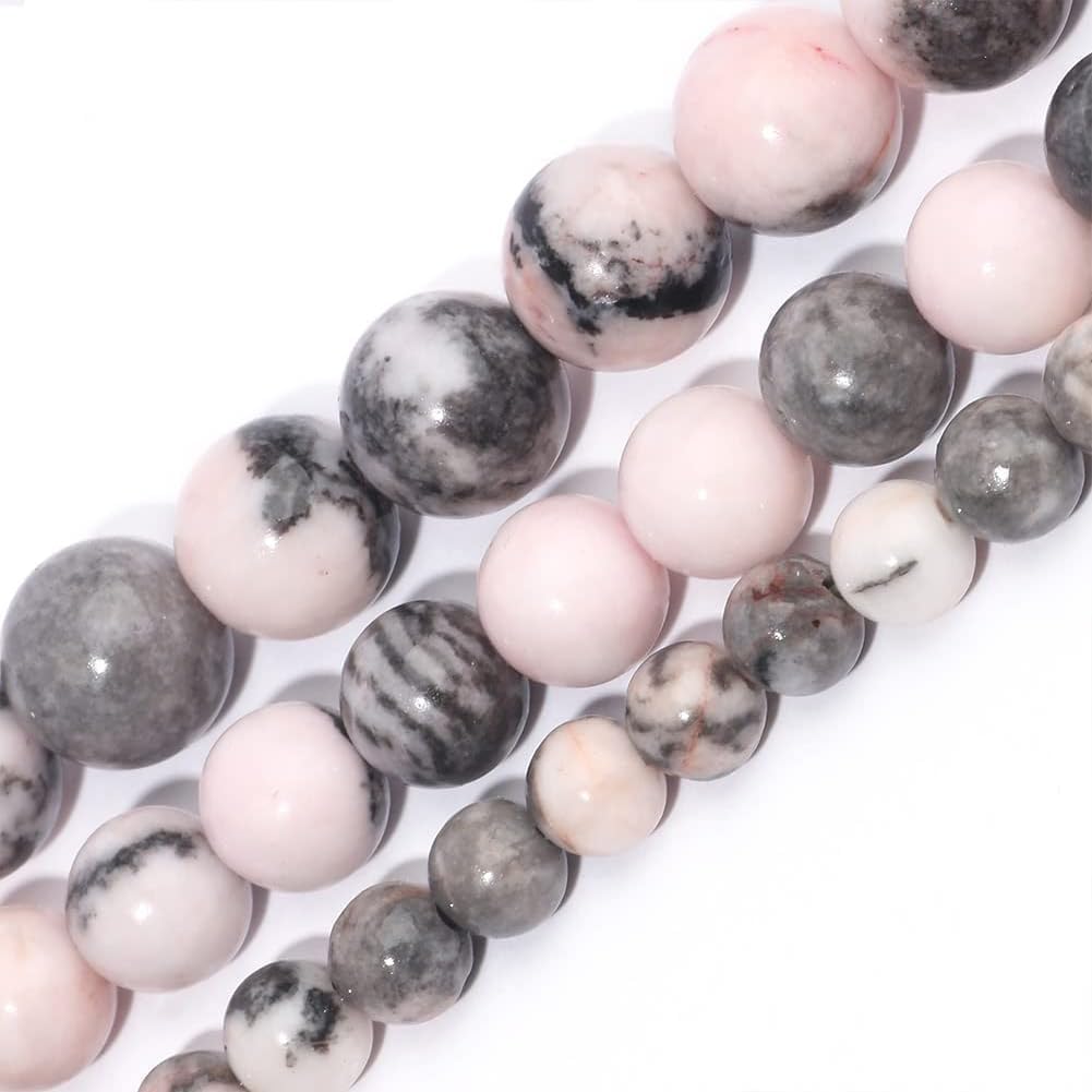 Yochus 45pcs Pink Zebra Beads,8mm Healing Power Natural Stone Round Loose Beads for Jewelry Making Earring Necklace DIY Crafts