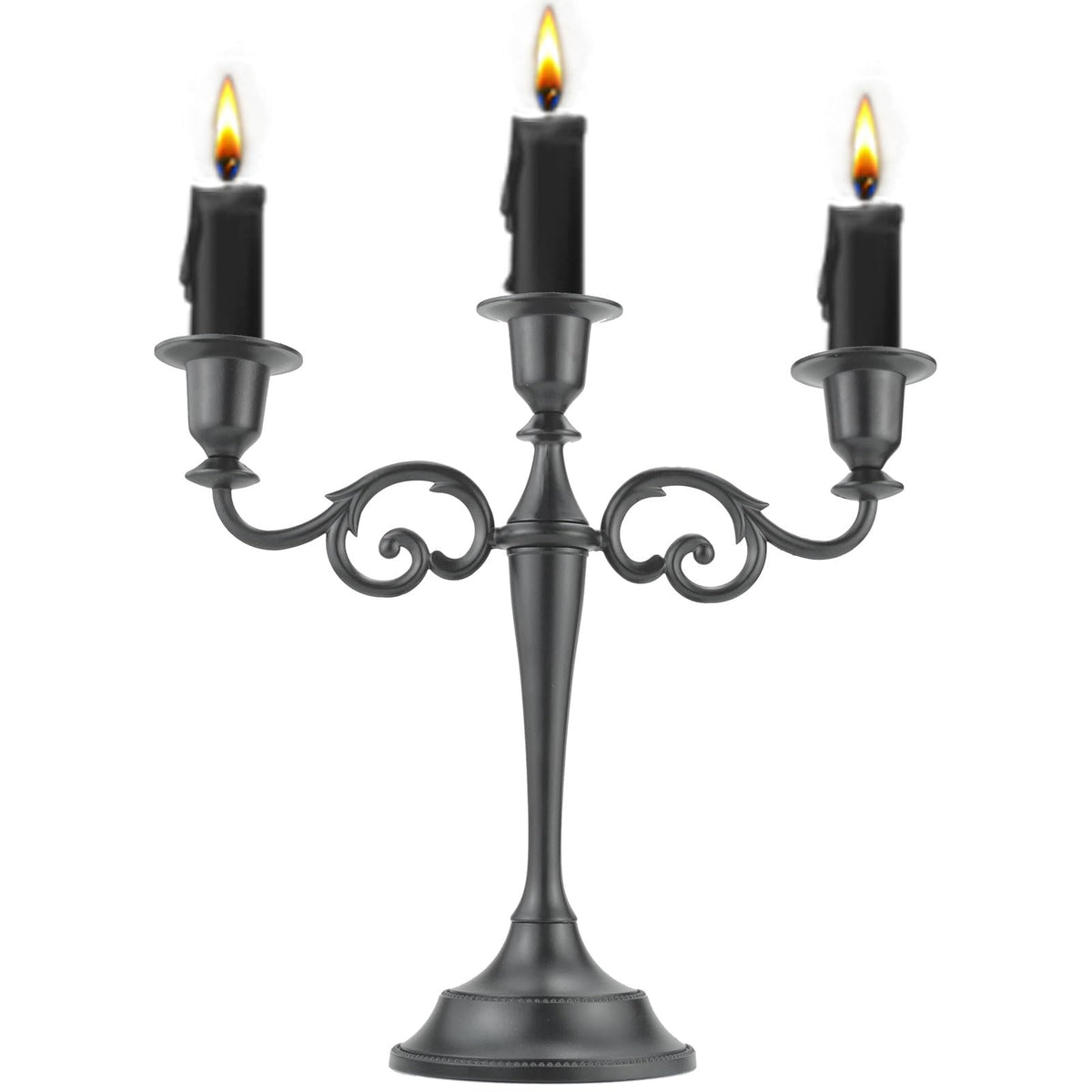 Viscacha 3 Candle Metal Candelabra Candlesticks Holder for Formal Events, Wedding, Church, Holiday Décor, Halloween Taper Candle Holder Stand Centerpiece Elegant Decoration Piece for Table, Black