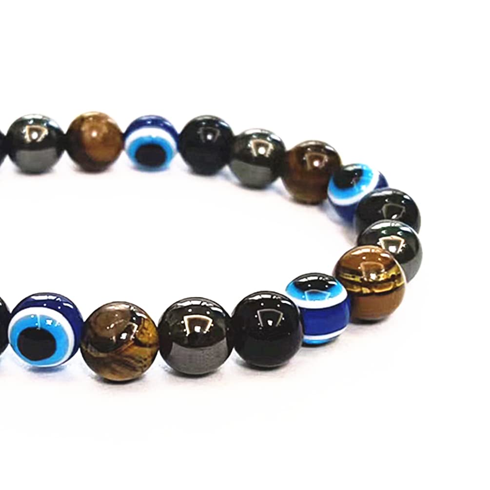 WEFRIN Evil Eye with Hematite Black Obsidian Tiger Eye Stone Triple Protection Bracelets for Men Women, Crystal Jewelry Stone Bracelets Bring Luck and Prosperity and Happiness 8mm Beads
