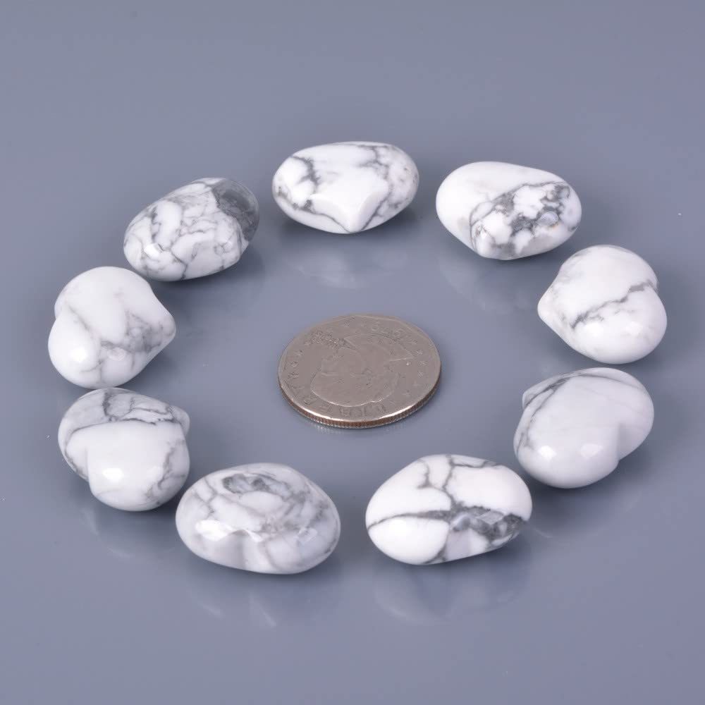 Natural Howlite Gemstone Healing Crystal 1 inch Mini Puffy Heart Pocket Stone Iron Gift Box (Pack of 10)