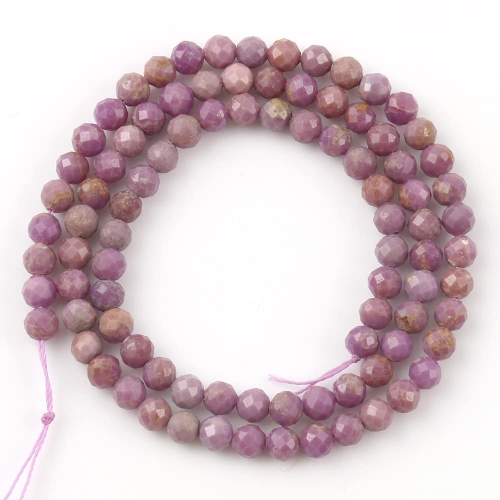 Song Xi 90pcs 4mm Natural Purple Mica Gemstone Beads Faceted Round Loose Stone Beads for Jewelry Making