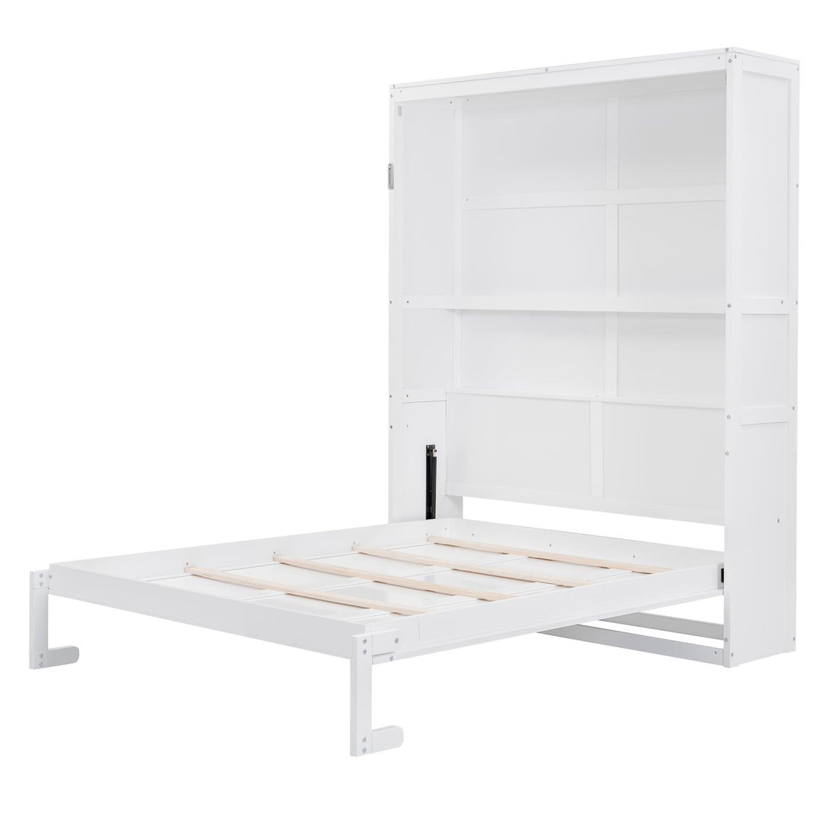 Jintop Queen Size Murphy Bed Wall Beds with Storage Shelves,Hide Away Bed Frame Easily Folds into Wood Cabinet,W/Mattress Holder,for Small Space,Guest Room,Apartment,White