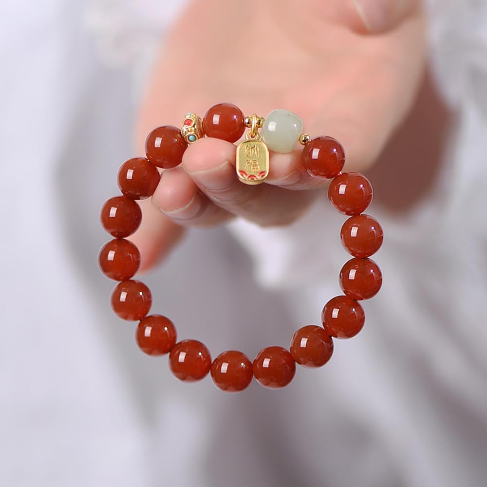 JungleRed Natural Red Agate Bracelet Women Teen Girls Dainty Adjustable bracelet Fashion Jewelry Gift, 0.32 inches