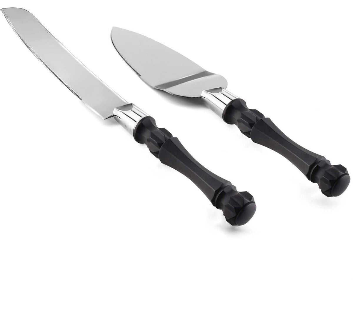 Homi styles Black Cake Knife and Server Set, Cake Cutter and Pie Spatula, Cake Server and Knife Set of 2 with Non-Slip Swirl Grip, Matte Black Cake Cutting Set for Wedding Cake, Birthdays, and Parties