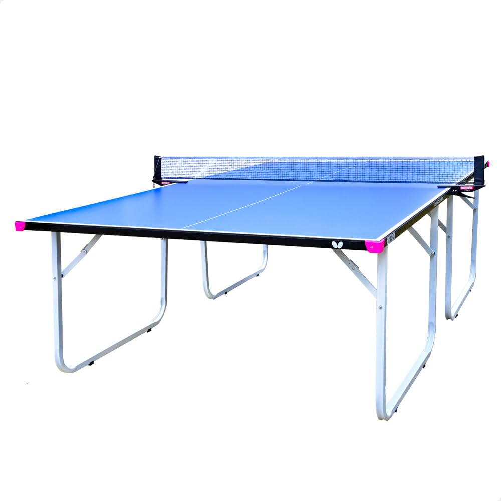 Butterfly Compact Outdoor Ping Pong Table - Thick Outdoor Table Tennis Table - All-Weather Removable Ping Pong Net Included - Ships Assembled - Folds and Rolls for Easy Transport