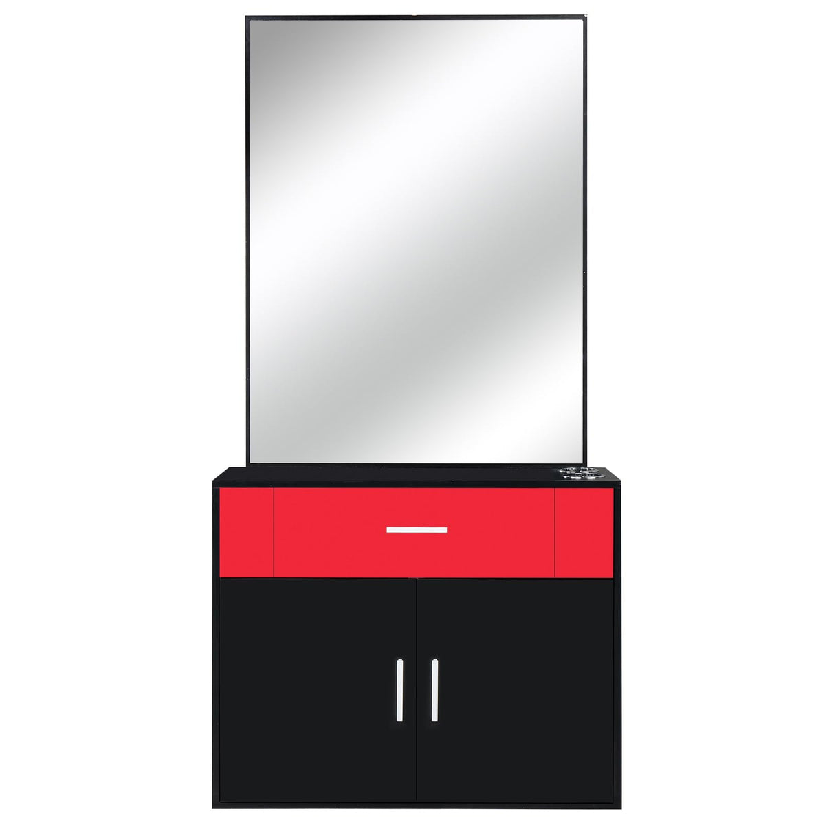 Black Salon Stations for Hair Stylist, Barber Station Organizer, Wall Mount Hair Styling Equipment, Wall Mount Barber Station Hair Styling with Mirror Dressing Table Beauty Salon Spa Equipment Set