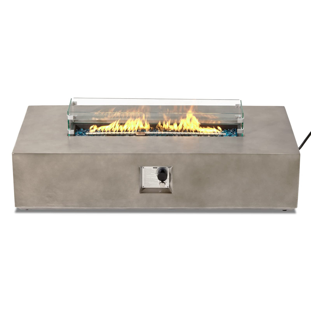 COSIEST Outdoor Propane Fire Pit Table, 56-inch x 28-inch Rectangle Gray Concrete-Like Finish, Certified, 50,000 BTU Stainless Steel Burner w Blue Fire Glass, Wind Guard, Raincover
