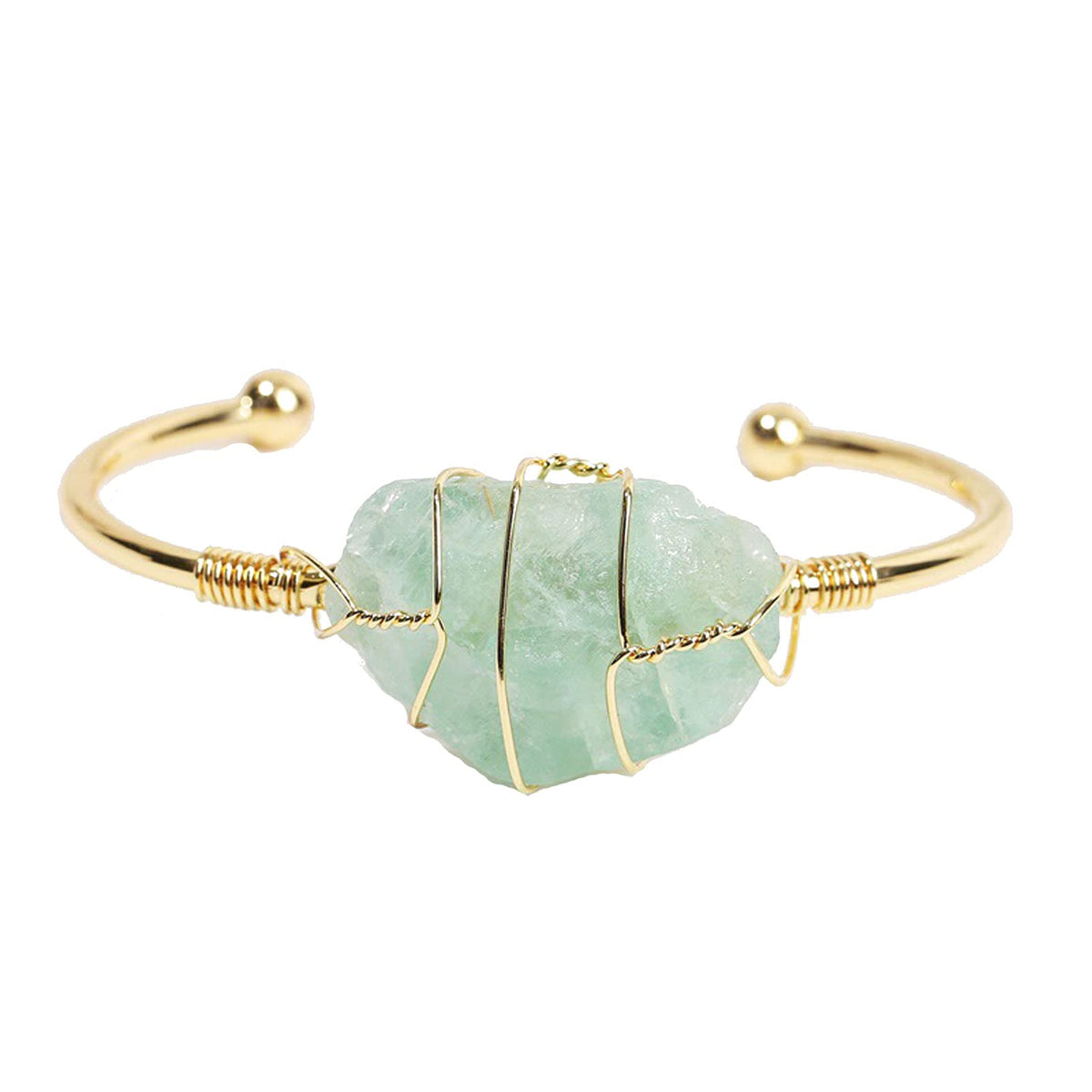 COLORFUL BLING Healing Stone Gold Plated Copper Wire Wrapped Natural Stone Cuff Bangle Gemstone Bracelet Chakra Energy Women Adjustable Open Bracelet Jewelry-D green