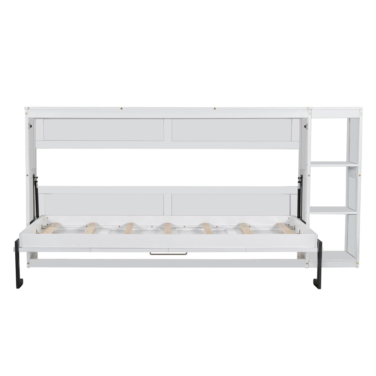 GDFStudio Boden Twin Size Murphy Bed, 4 Storage Shelves, Ample Storage Space, Organized as Cabinet, Saving Space Design, Twin Size Murphy Bed with Bookshelf, Perfect for Small Apartment, White