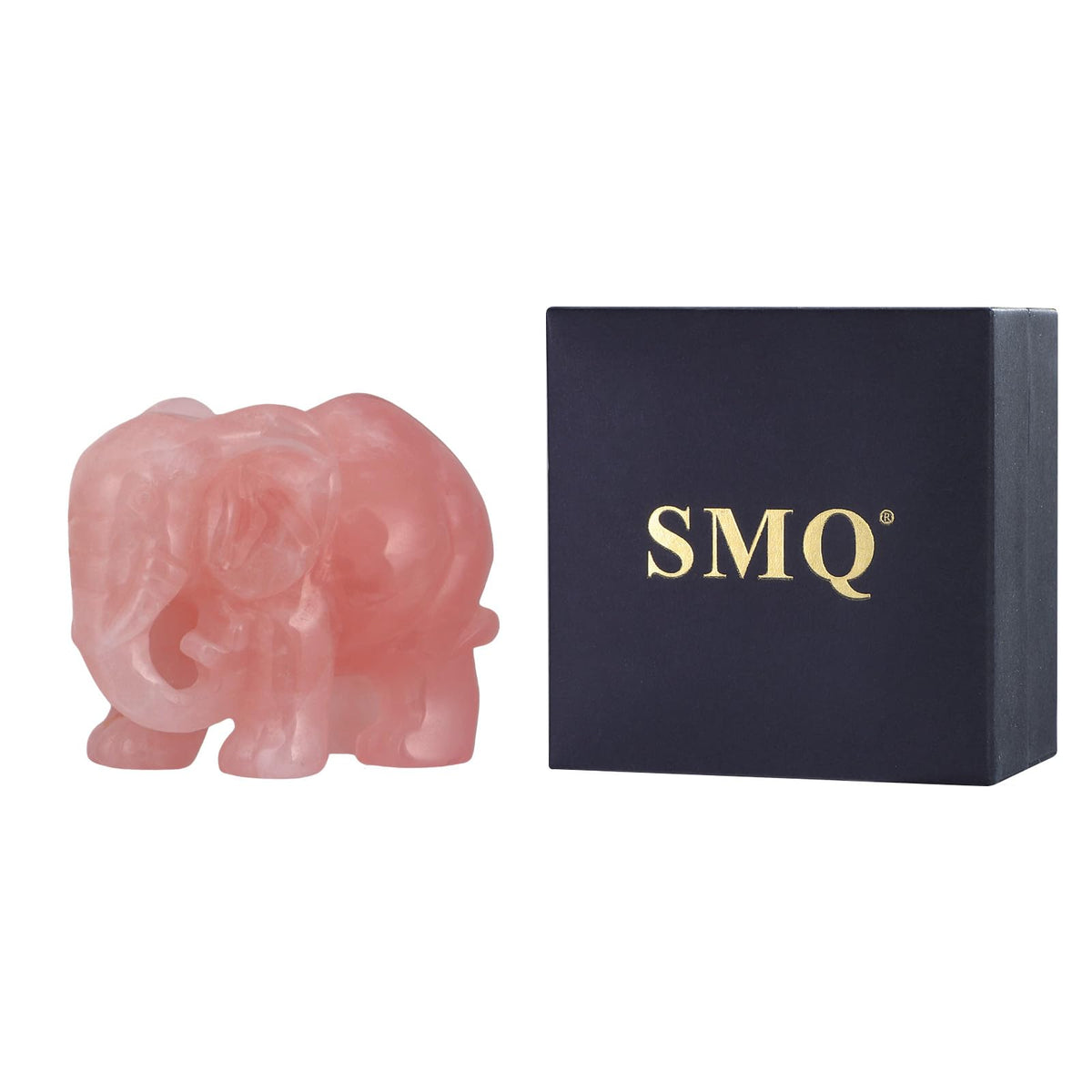 SMQ Rose Quartz Crystal Elephant Statue Decor Carved Good Lucky Pocket Small Figurine Spiritual Animal Carvings Home Office Desk Ornament Elephant Gifts for Women Adults,2"
