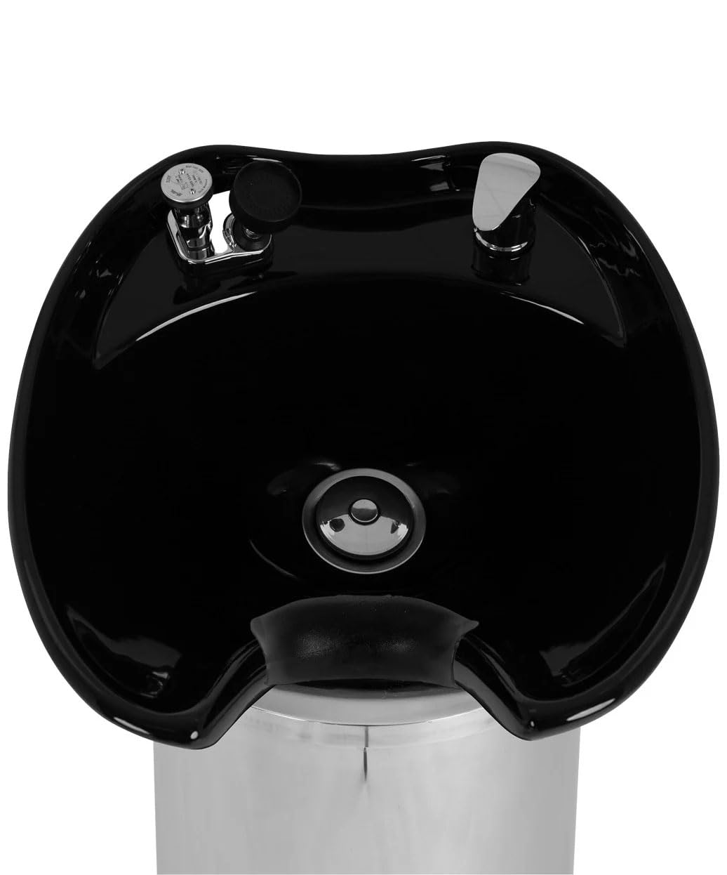 Buy-Rite Paris Pedestal Shampoo Unit ā Professional Salon Shampoo Station with Tilting Porcelain Bowl, Silver Base with Black Bowl ā Includes Faucet, Spray Hose, Drain & Vacuum Breaker