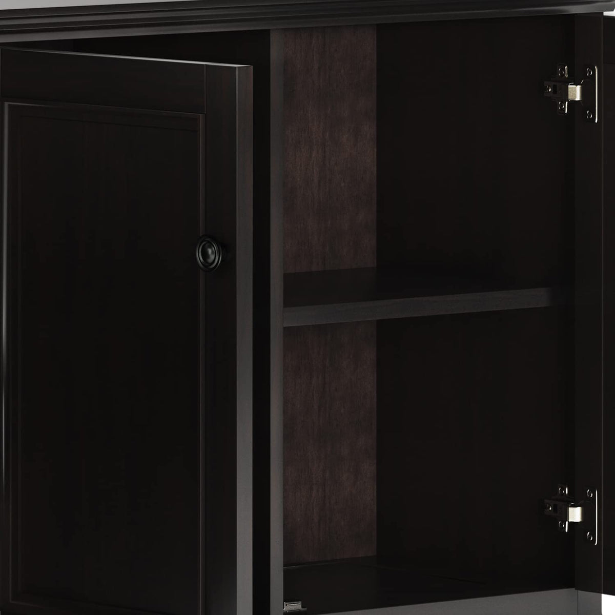 SIMPLIHOME Amherst 60-inch Wide Solid Wood 3-Door Storage Cabinet in Hickory Brown, Transitional-Style Buffet Sideboard for Living Room, Dining Room or Entryway