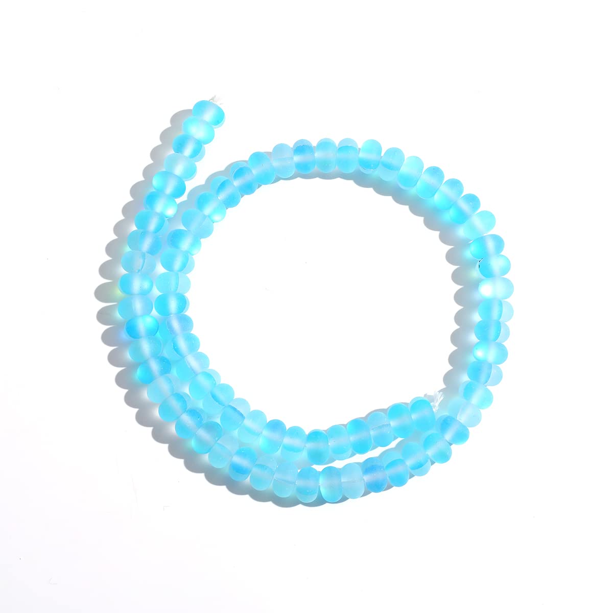 4×6mm Lake Blue Matte Aurora Crystal Glass Beads Loose Rondelle Disc Beads Frosted Moonstone for Jewelry Making