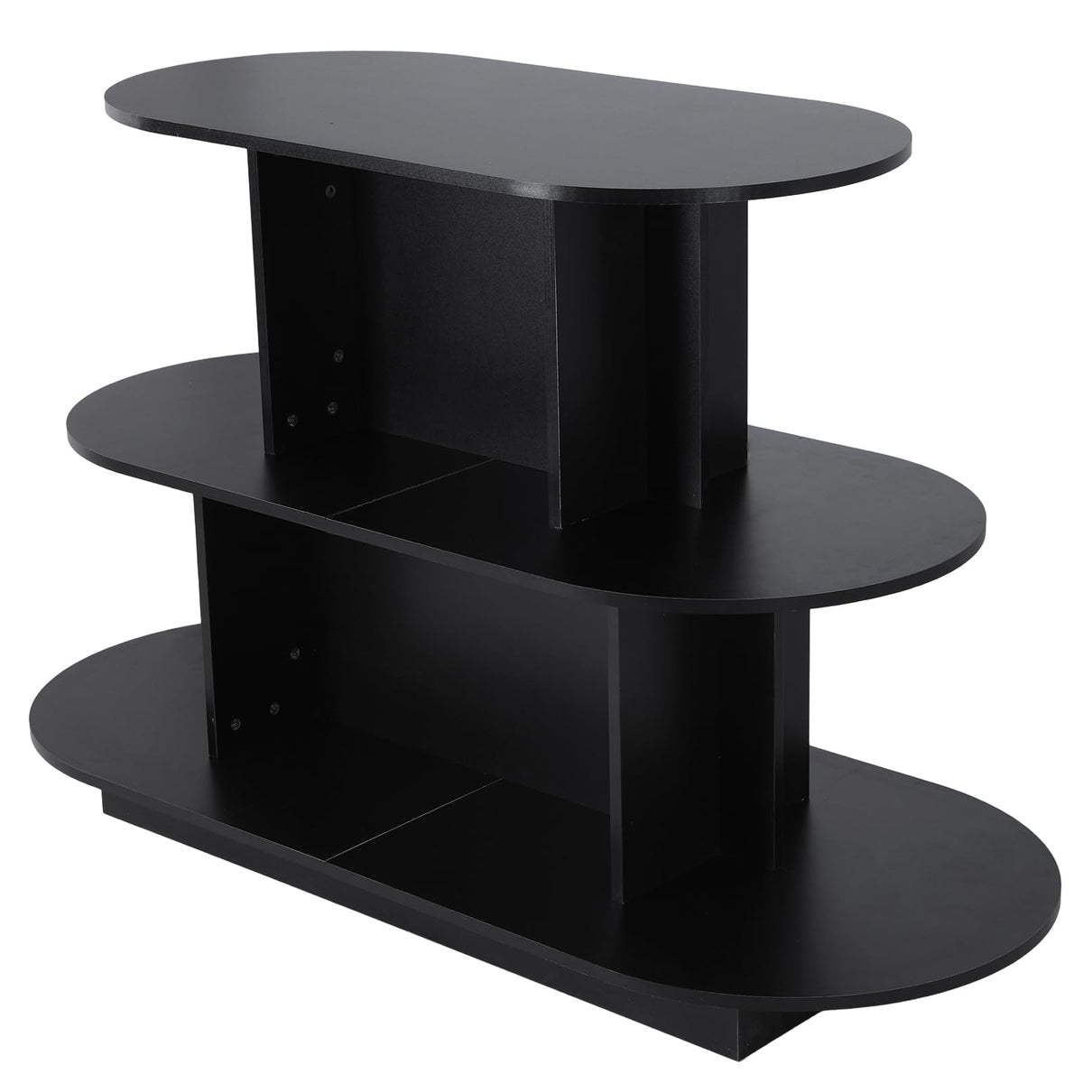 Hubxinly 3 Tier Wooden Oval Display Table Modern Standing Display Riser Shelf Retail Table for Stores Vendor Events 55in W x 23.6in D x 35in H (Black)