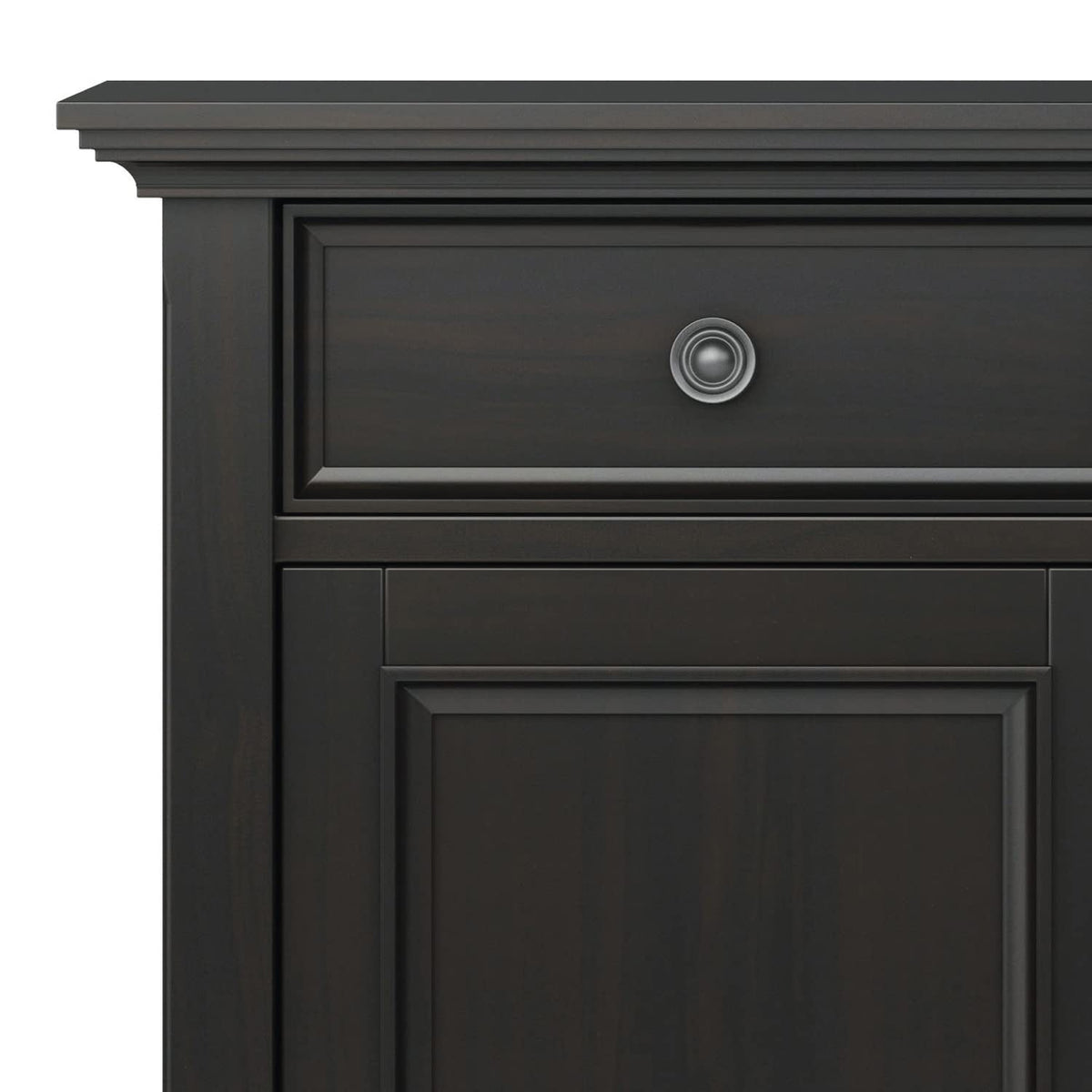 SIMPLIHOME Amherst 36-inch Wide Transitional-Style Storage Cabinet in Hickory Brown with Drawers and Adjustable Shelves for Entryway or Living Room