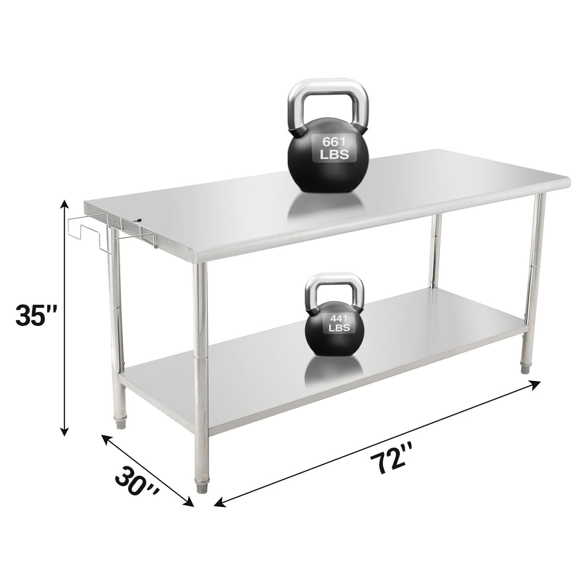Garvee Heavy Duty NSF Stainless Steel Prep Table – 72x30x35in Commercial Workstation with Adjustable Undershelf, Removable Trash Rack, 08 Curved Edge, No Casters, No Backstop – Perfect for Kitchen