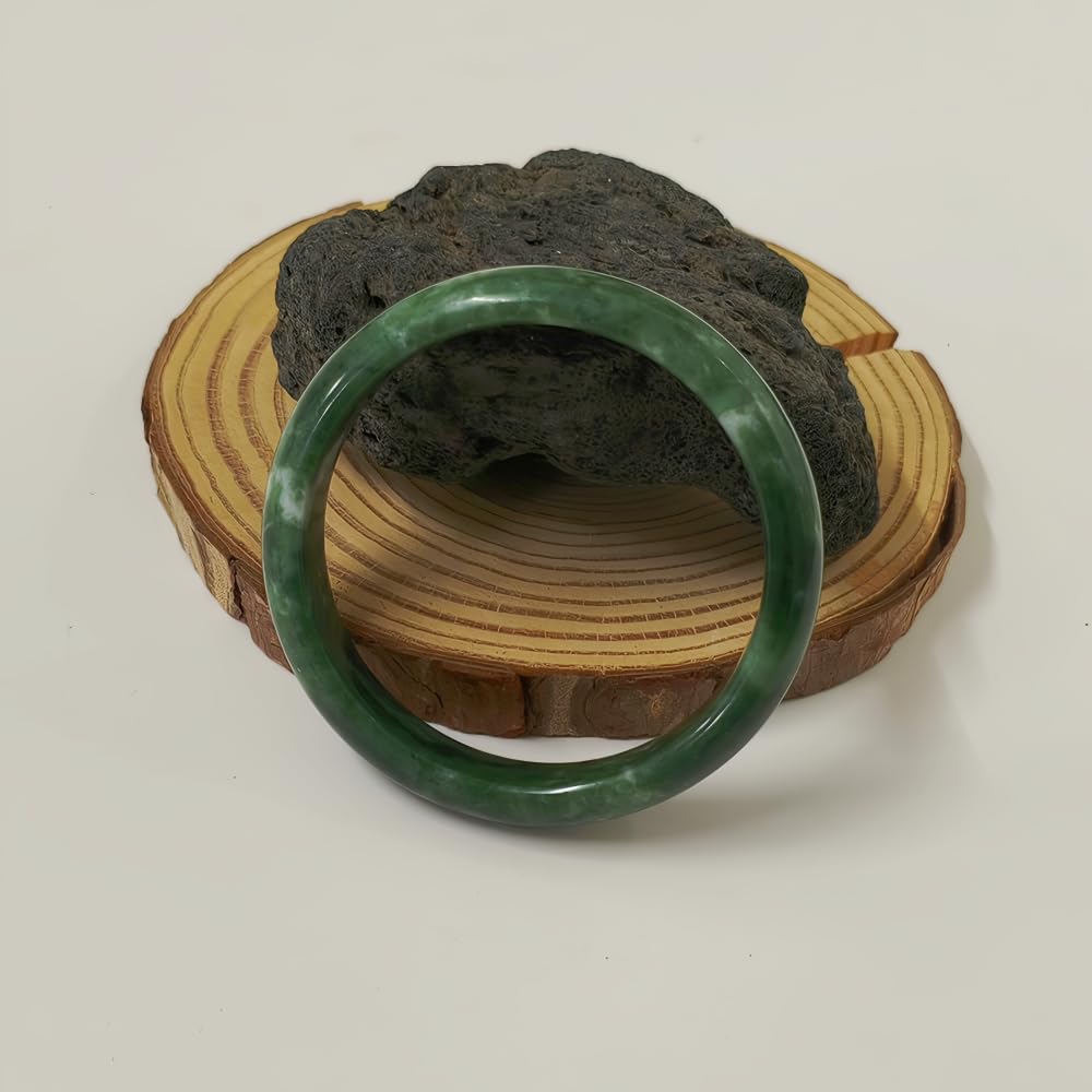 sunglnl Jade Bracelet For Women, Green Stone Bangle Natural Gradient Chinese Style Bracelets With Box Wealth Fortune Healing Protection Good Luck Jewelry Gift (Dark Green, 64mm/2.51in)