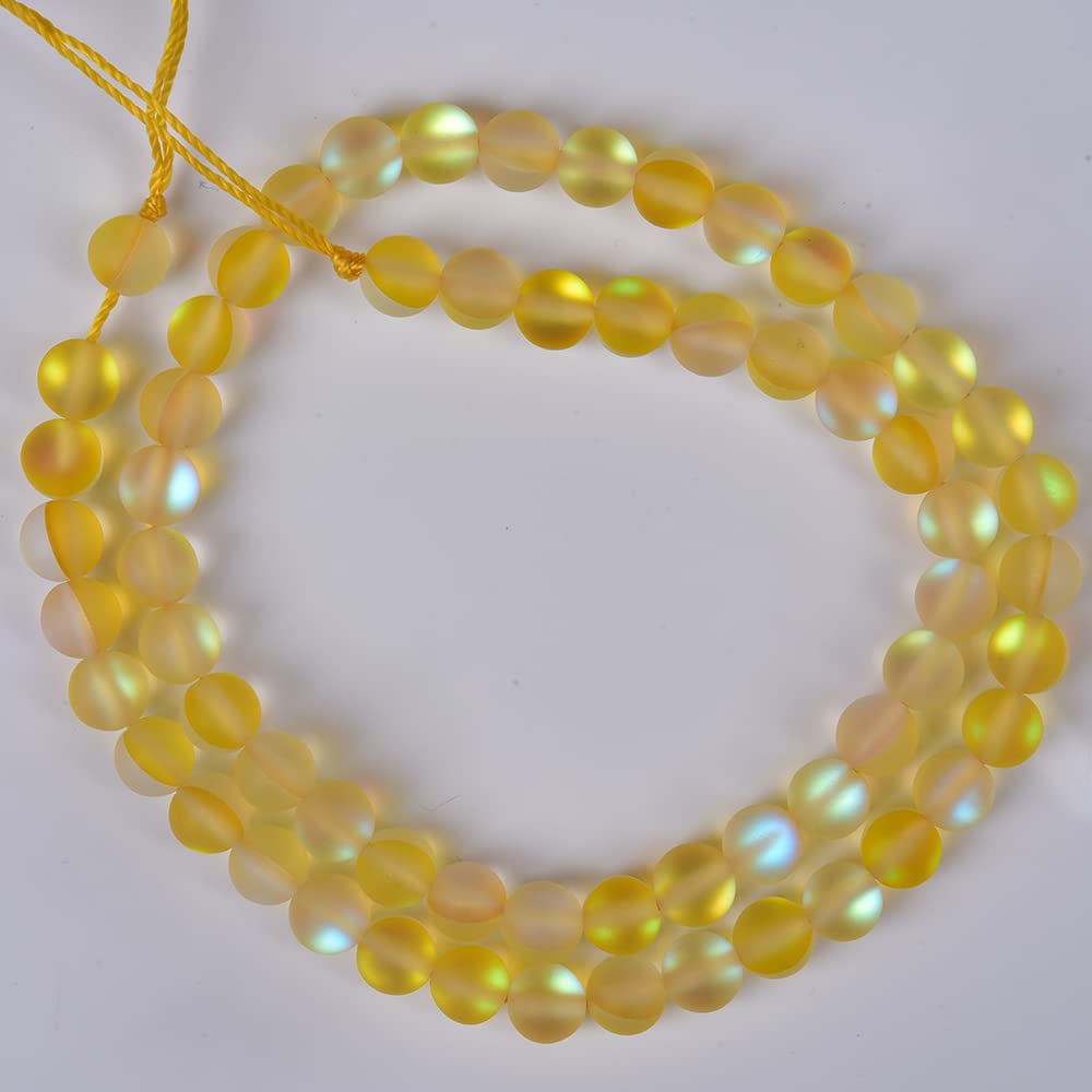 Asingeloo 60PCS 6mm Natural Yellow Mystic Aura Quartz Gemstone Frosted Matte Titanium Round Loose Spacer Beads 15 inch Full Strand Crystal Healing Power Quartz