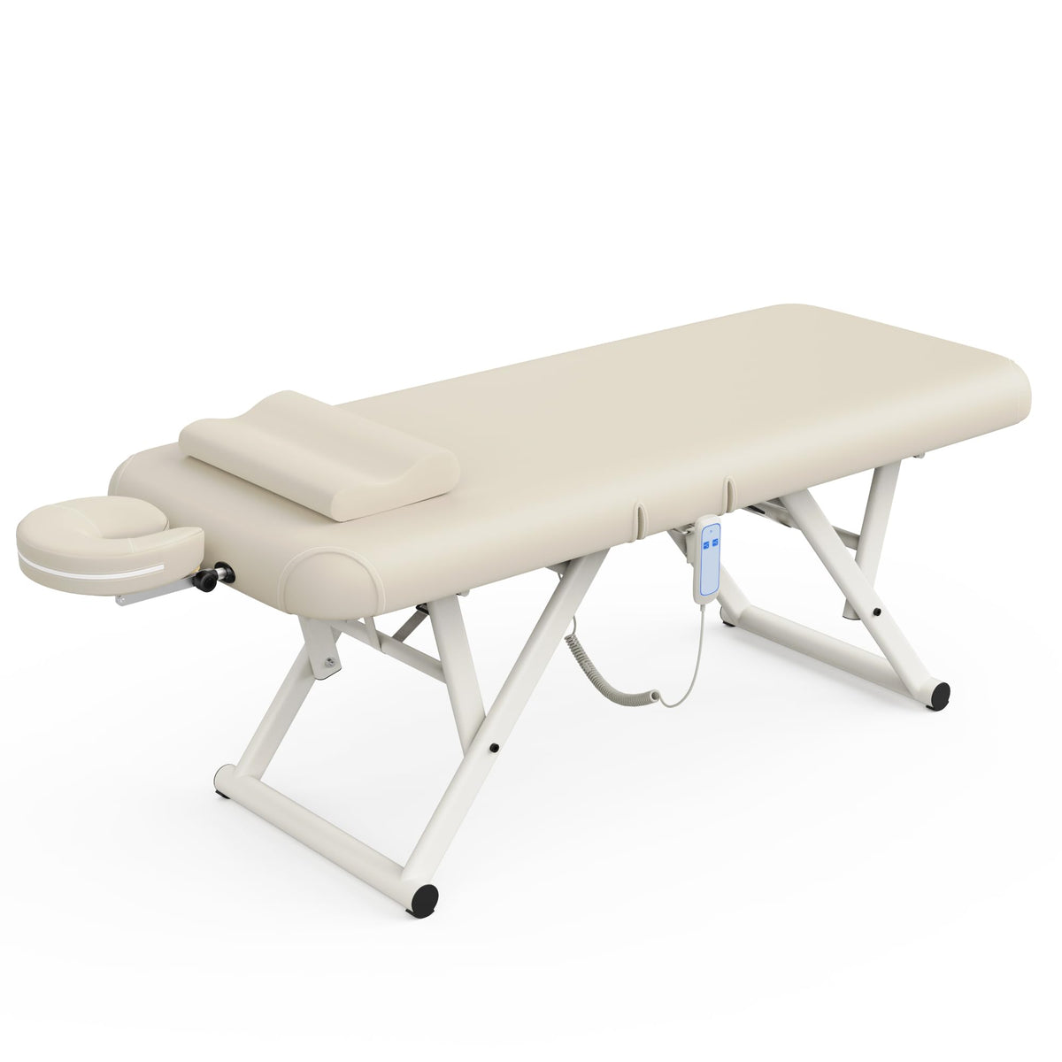 pouseayar Adjustable Massage Table with Face Pillow & Headrest, Sturdy and Solid, Silent and Easy to Adjust - Adjustable Backrest, Electric Leg Lifting, Beige Gray