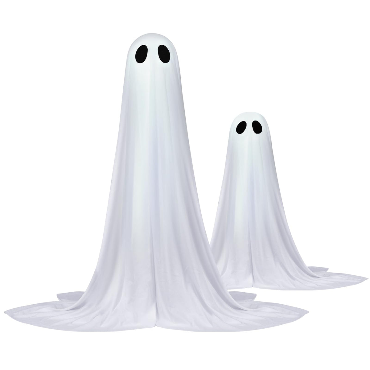 2 Pack Halloween Ghosts Outdoor Spooky Ghost Decorations Outside 36'' & 18'' Tall White Light Timer Function Standing Scary Light Up Ghost Kit for Porch, Courtyard, Party, Haunted Houses (White)