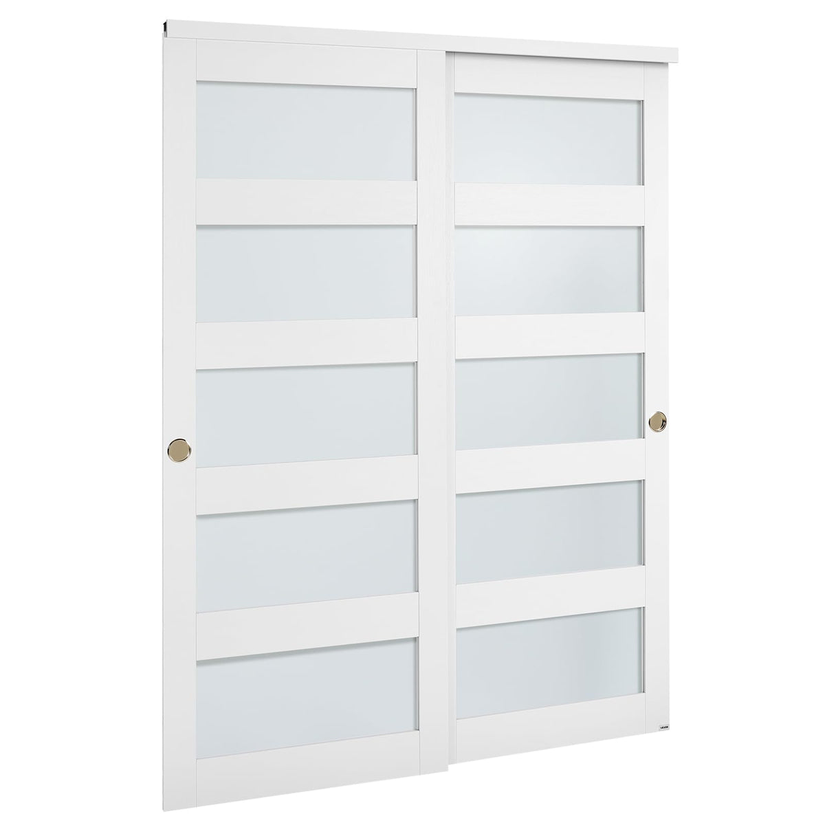 VEVOR Sliding Closet Door, 60" (Double 31") x 80", 5-Lite Frosted Glass with Hardware Kit & Floor Guide, Solid Wood & MDF Slab with Waterproof PVC Surface, Pre-Drilled Doors Panel, Need to Assemble