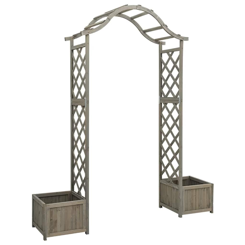 Wooden Garden Arch with Integrated Planter, Decorative Firwood Pergola for Climbing Plants, Grey Outdoor Entrance Decor for Backyard and Patio