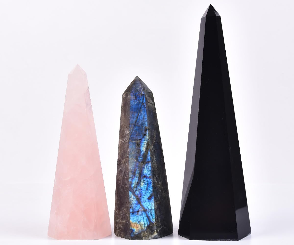 SMOHEAL Labradorite Large Crystal Tower Natural Healing Crystal Point Wand Obelisk for Reiki Meditation Crystal Grid Decoration 1-1.5 LBS