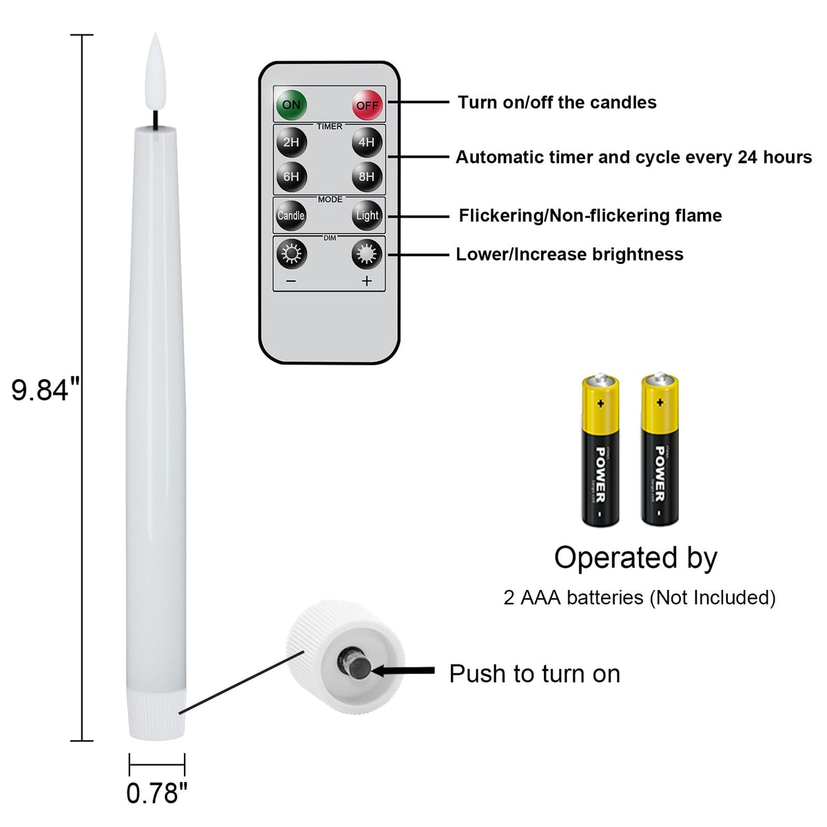 GenSwin Flameless Taper Candles with Remote, White LED Taper Candles Battery Operated, Real Wax Flameless Candlesticks with 3D Wick for Home Party Decor(Set of 3, 0.78” x 9.84”)