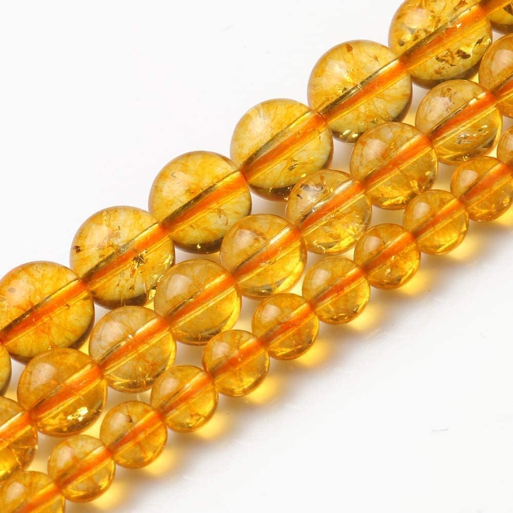 Yochus 60pcs Yellow Citrine Beads,6mm Healing Power Natural Stone Round Loose Beads for Jewelry Making Earring Necklace DIY Crafts