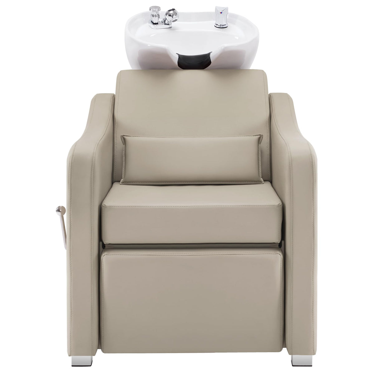 BarberPub Backwash Shampoo Station Chair, Adjustable Porcelain Ceramic Hair Wash Bowl with Chair, Shampoo Station for Barber Shop, Spa Beauty Salon Equipment 9364 (Creamy White)