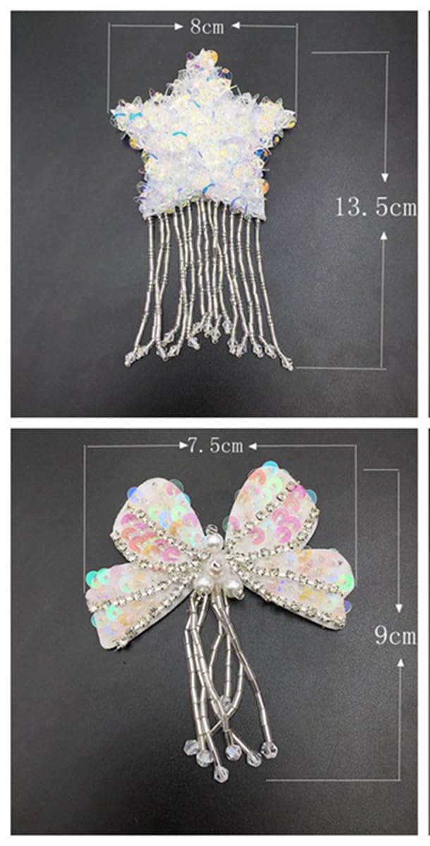 Star & Bowknot Sequin Beaded Patches Handmade Embroidery Beading Patch Appliques for Sew On T-Shirt Clothes Dress Handbag Jeans Jackets Shoes Clothing