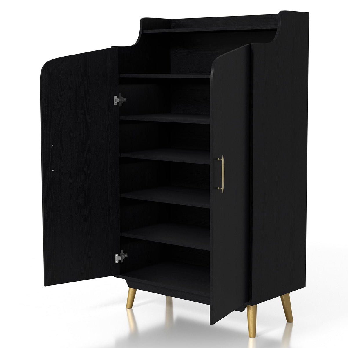 24/7 Shop at Home Ansel Mid-Century Modern 2-Door Storage Wood 32 in. Shoe Cabinet with Adjustable Shelves for Entryway, Hallway, Black