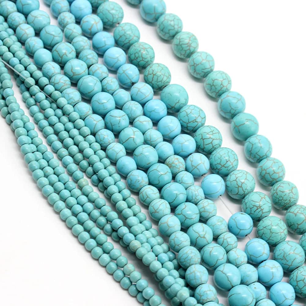 6mm 65pcs Beads Howlite Turquoises Natural Stone Jewelry Findings Necklace Ornament Earrings Bracelet Making DIY (6mm, Blue Round)