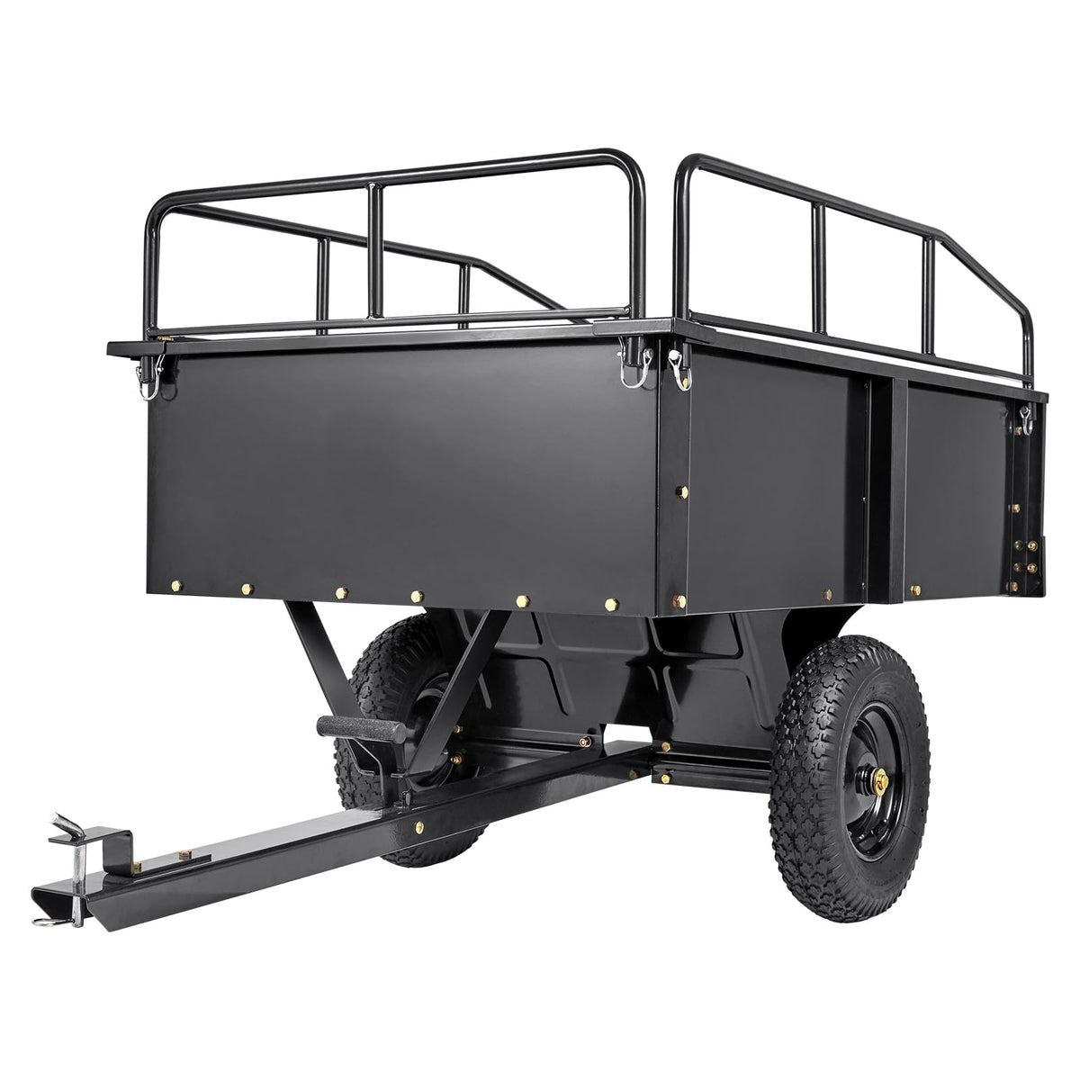 Happybuy Heavy Duty Steel ATV Dump Cart, 750-Pound Capacity, 15 Cubic Feet Garden Utility Trailer with Removable Sides for Lawn Mower Tractor - Black
