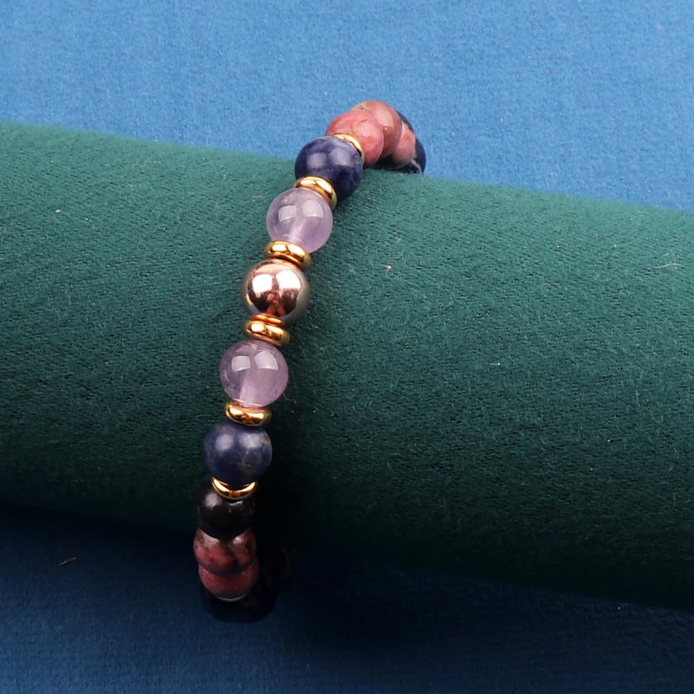 KSQS Healing Stone Bead Bracelet for Women, Natural Gemstones Balance Protection Bracelet, Spiritual Crystal Beads Bracelet Anxiety Relief with Meaning Card(#51)