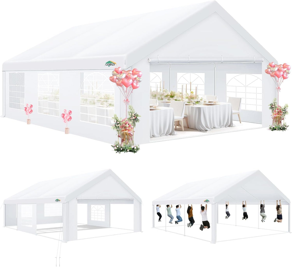 COBIZI 20x20 Party Tent Heavy Duty, Large Outdoor Event Tents for Parties with 6 Sidewalls & Built-in Sandbags,Waterproof Wedding Canopy Gazebo Temporary Shelter,Carport,Camping,Patio,Windproof