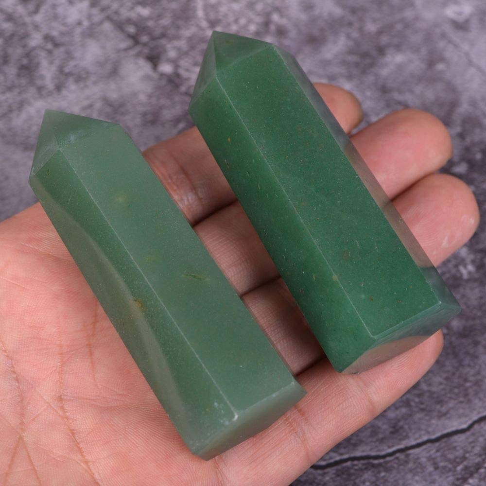 Angelstones Natural Green Aventurine Gemstone Crystal Hexagonal Pointed Reiki Chakra Faceted Prism Wand Stone Home Decor