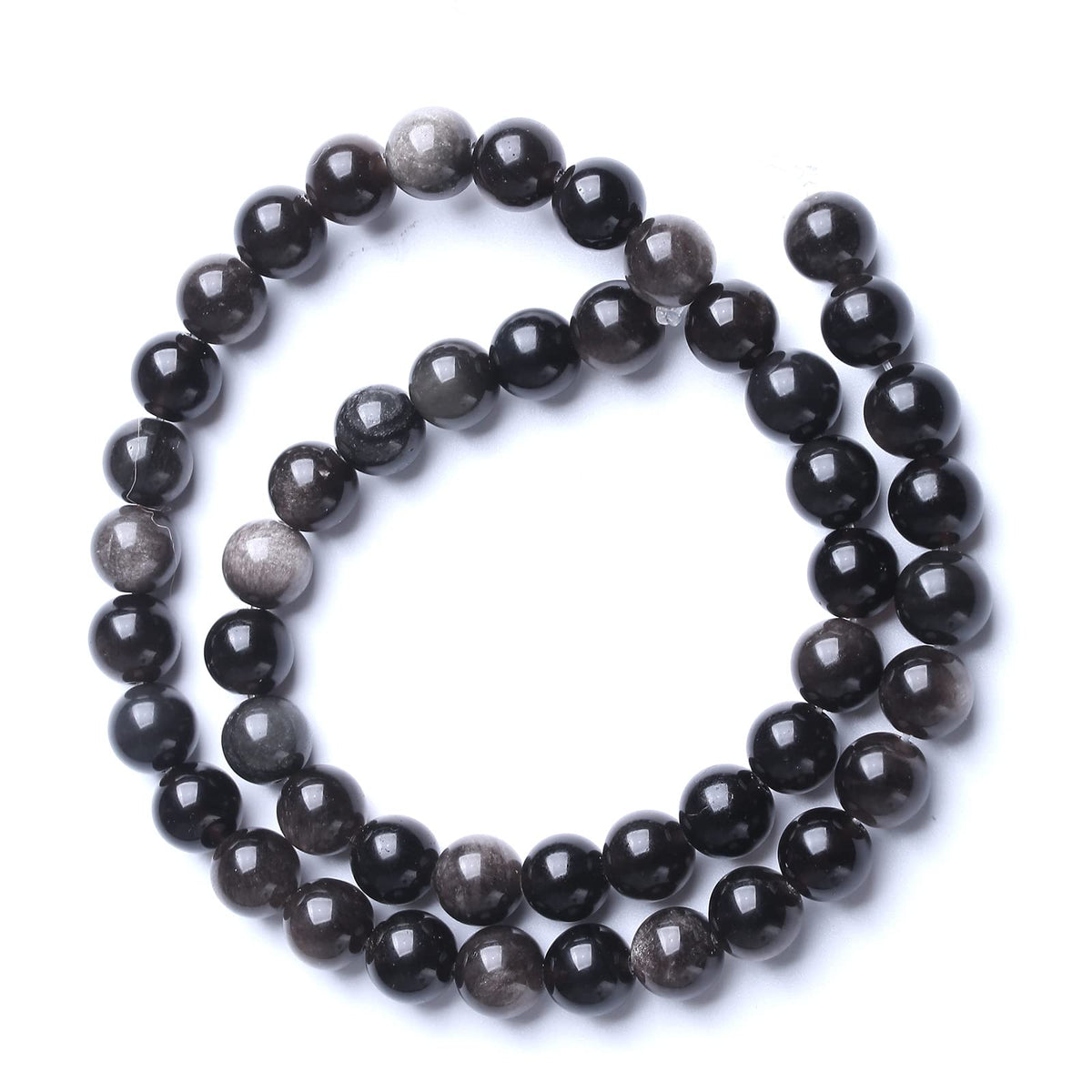 8MM 46PCS Natural Stone Silver Obsidian Loose Beads for Jewelry Making DIY Bracelet